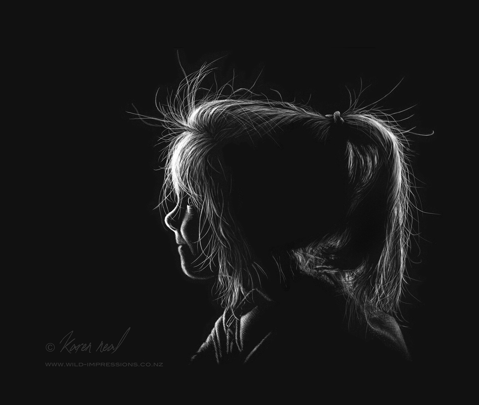 Zebra Scratchboard Artwork by New Zealand Wildlife Artist Karen Neal