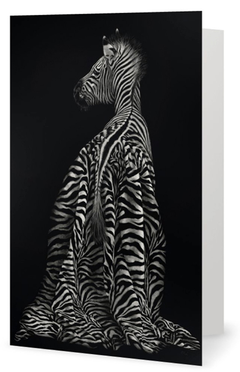 Zebra in a dress artwork by New Zealand artist Karen Neal fine art greeting card