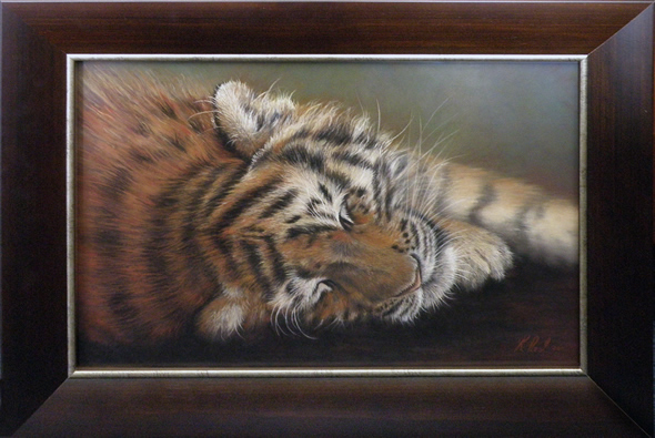 Tiger painting by wildlife artist Karen, judged into BBC Wildlife Artist of the Year finals 2011