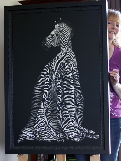 Quirky zebra artwork by New Zealand wildlife artist Karen Neal
